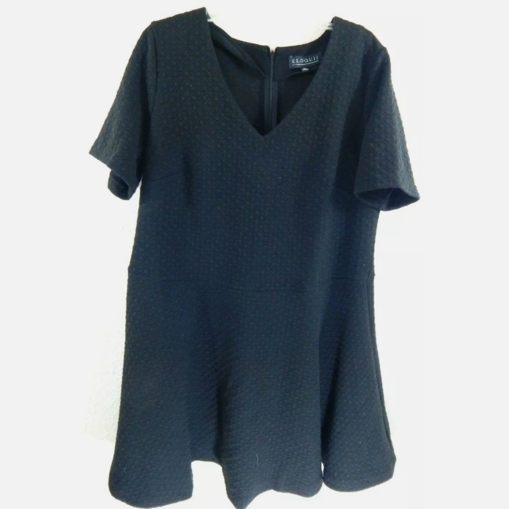 Eloquii Black Textured Fit Flare Dress